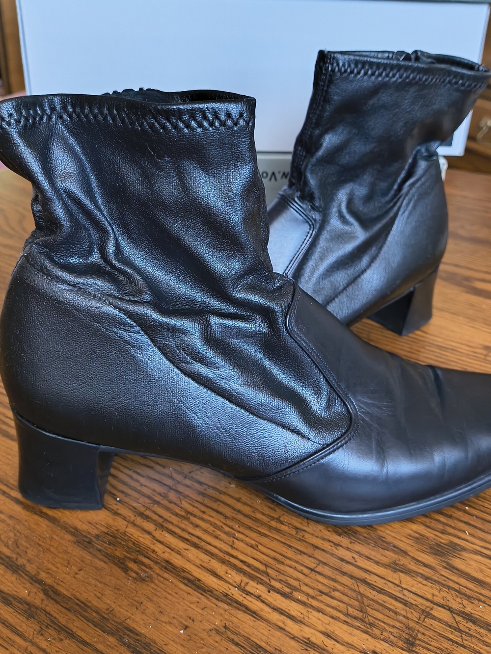 Munro Black Leather Ankle Booties with Mid Block Heel